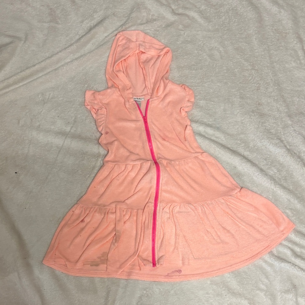 Kids Peach Hooded Swim Coverup with Pink Zip